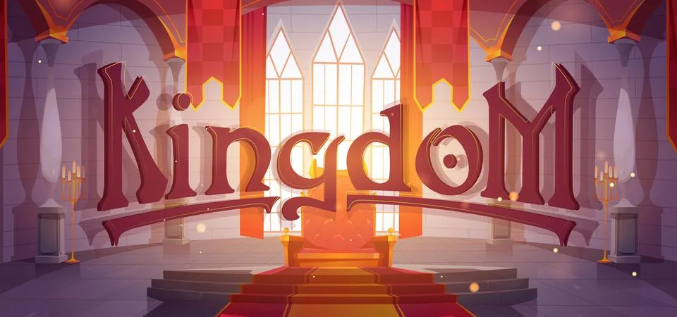 Kingdom cartoon banner, medieval castle interior Stock Illustration