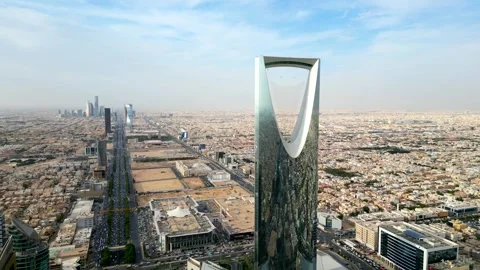 Kingdom Centre commercial skyscraper and retail shopping mall in Riyadh Stock Footage 243698747