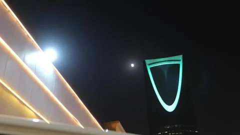Kingdom Centre Tower at Night in Riyadh, Saudi Arabia Stock Footage 316552024