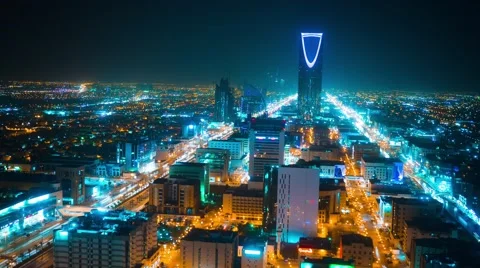 The kingdom tower night time-lapse Stock Footage