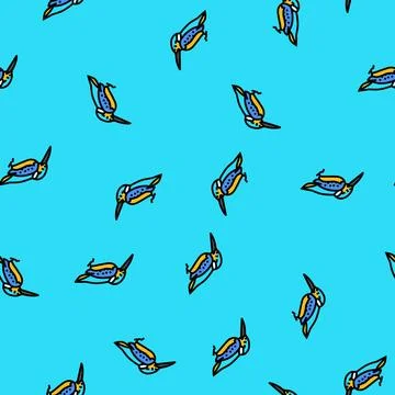 Kingfisher bird exotic vector seamless pattern Stock Illustration