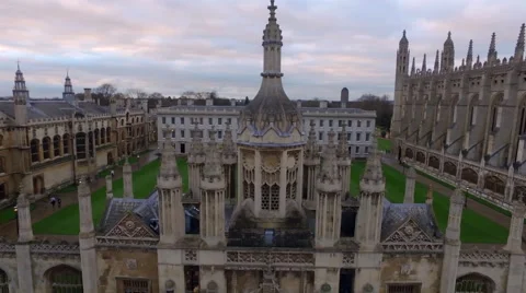 King's College Chapel Cambridge UK. Aerial pan Stock Footage