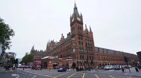 Kings Cross St Pancras train stations in London Stock Footage