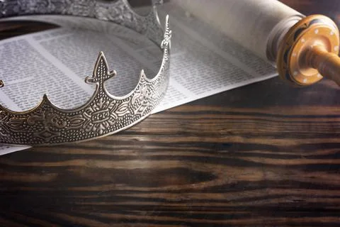 A Kings Crown on a Hebrew Torah Scroll Stock Photos
