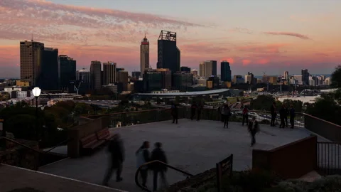 Kings Park view point overlooking Perth City Day to Night Timelapse Stock Footage 138918153