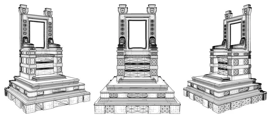 The King’s Throne Vector. Seat Of Power Medieval Throne Chairs On Pedestal Icon. Stock Illustration