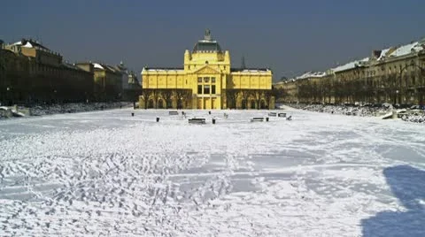 King's Tomislav square and Art pavilion in Zagreb Stock Footage 10749366