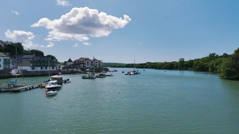 Kingsbridge Estuary from a drone, Kingsbridge, Devon, England Stock Footage 247445060