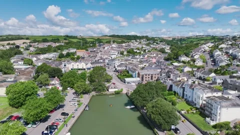 Kingsbridge Estuary from a drone, Kingsbridge, Devon, England Stock Footage 247445315