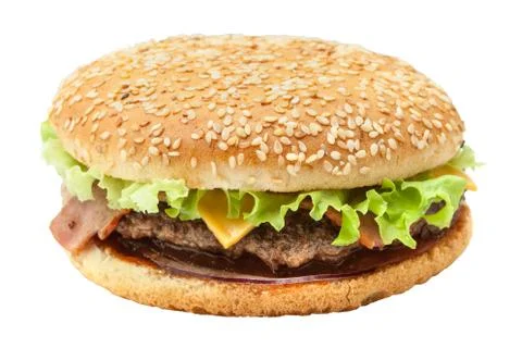 Kingsize burger with beef chops Stock Photos