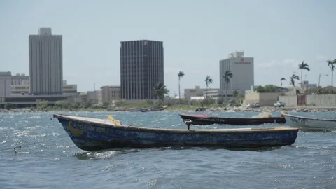Kingston jamaica downtown waterfront fishing boat Stock Footage