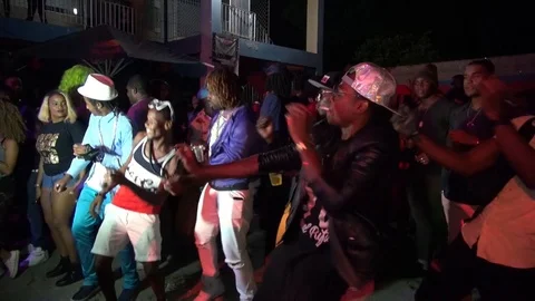 KINGSTON, JAMAICA : Scenery of outdoor street night club. Stock Footage