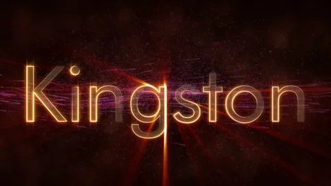 Kingston - Shiny looping city name in Jamaica, text animation Stock Footage 99602780