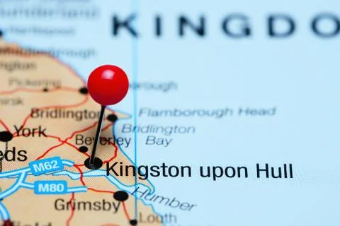 Kingston upon Hull pinned on a map of UK Stock Photos