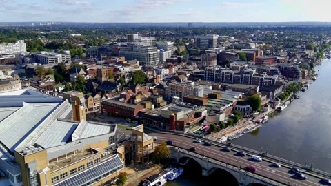 Kingston upon Thames - City Centre and Bridge Tilt - Drone Aerial Stock Footage 287573264
