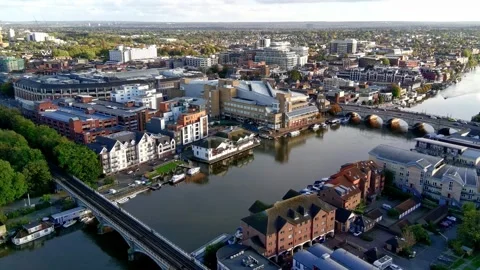 Kingston upon Thames - City Centre - Drone Aerial Flypast Stock Footage 288629065