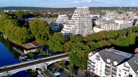 Kingston upon Thames - City Centre - Drone Aerial Flypast Stock Footage 288630295