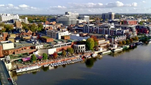 Kingston upon Thames - City Centre - Drone Aerial Flypast Stock Footage 288632864
