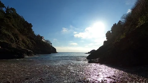 Kingswear, Devon: Sea waves roll into bay shore (TIMELAPSE, NO AUDIO) Stock Footage 123414493