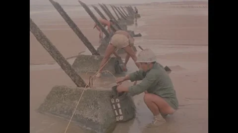 KINMEN - 1958: Charge lashed to a concrete anchor Stock Footage 342670278
