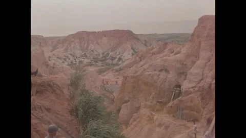 KINMEN - 1958: Dugouts cut into eroded badlands Видео 342670304