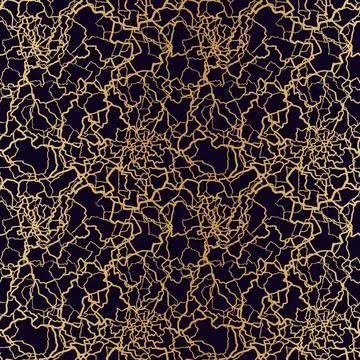 Kintsugi art seamless pattern with gold thin lines and abstract shards on dark Stock Illustration