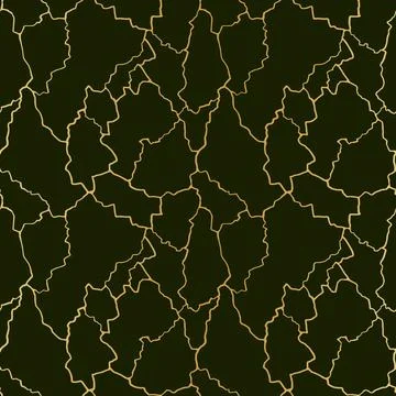 Kintsugi art seamless pattern with gold thin lines and abstract shards on dar Stock Illustration