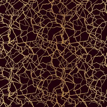 Kintsugi art seamless pattern of splinters and different fragments with golden Stock Illustration