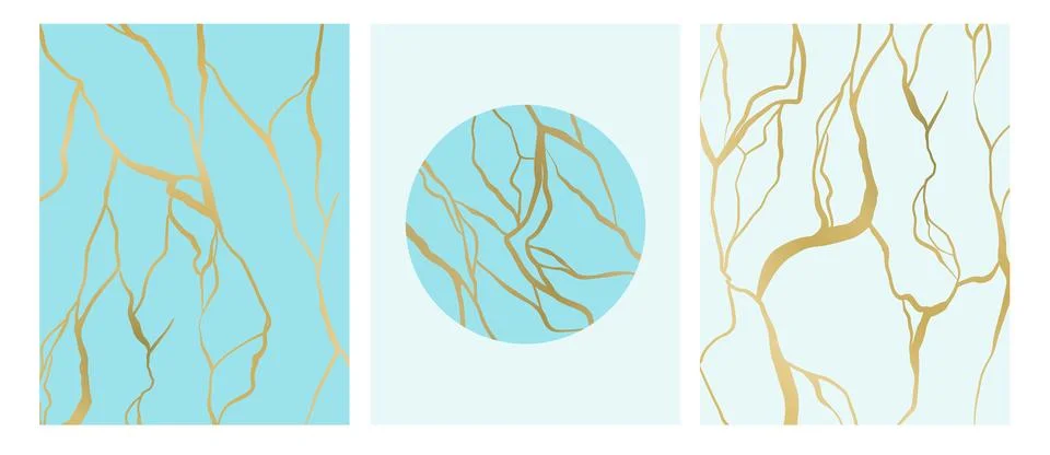 Kintsugi pattern with golden cracks on blue marble surface. Abstract textur.. Stock Illustration