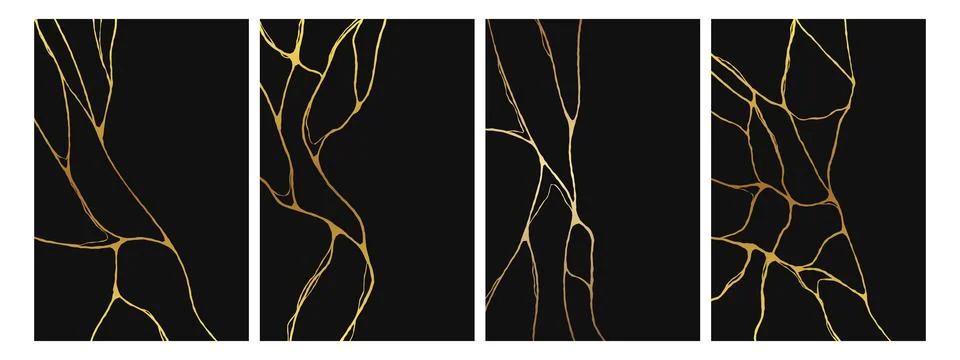 Kintsugi poster design set. Elegant marble background for print and decor. Stock Illustration