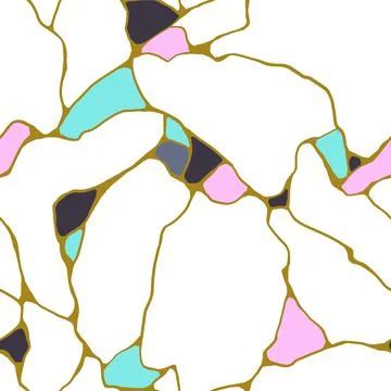 Kintsugi style trendy seamless linear template with broken pattern. Stock Illustration