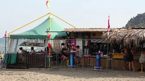 Kiosk on the beach Stock Footage 65249938