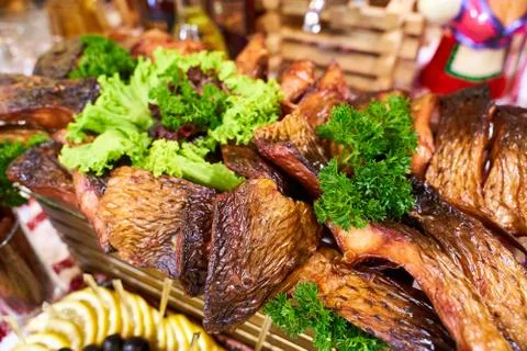 Kipper appetizer on a board Stock Photos