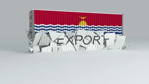Kiribati container with the flag falls on top of a container labeled EXPORT Stock Footage 124596909