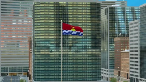 Kiribati Flag 3D Render Animation on Pole with Modern Business District Buil Stock-Footage 332879994