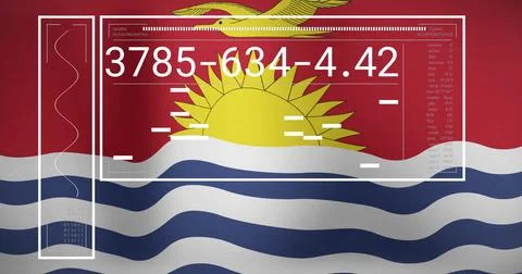 Kiribati flag with digital data and numbers overlay in animated design Stock Illustration