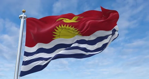 Kiribati flag with flagpole waving in rolling clouds looping, 4K Perfect Loop Stock Footage 279057370