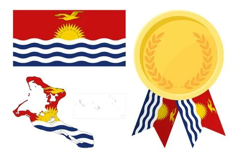 Kiribati flag with map and gold medal in set for web and banners or app and.. Stock Illustration