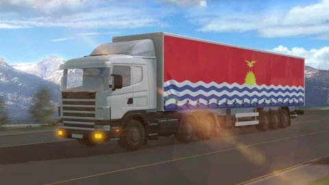 Kiribati flag shown on the side of a large truck Stock Footage 122101700