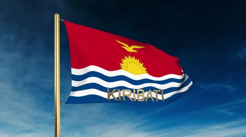 Kiribati flag slider style with title. Waving in the wind with cloud background Stock-Footage 48596986