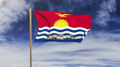 Kiribati flag with title waving in the wind. Looping sun rises style.  Animation Video stock 48597088