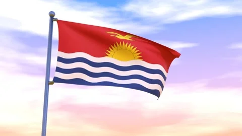 Kiribati Flag waving in the high wind Stock Footage 154376041