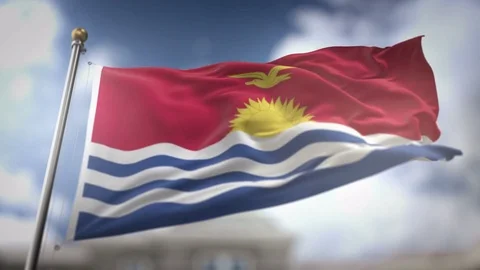Kiribati Flag Waving Slow Motion 3D Rendering Blue Sky Background - Seamles.. Stock Footage 75348252
