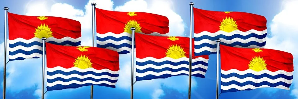 Kiribati flags, 3D rendering, on a cloud background 스톡 일러스트