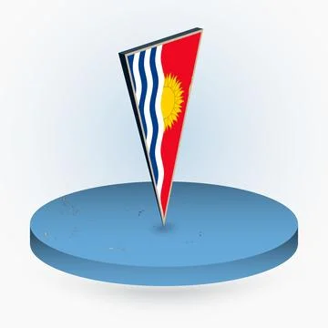 Kiribati map in round isometric style with triangular 3D flag of Kiribati Stock Illustration