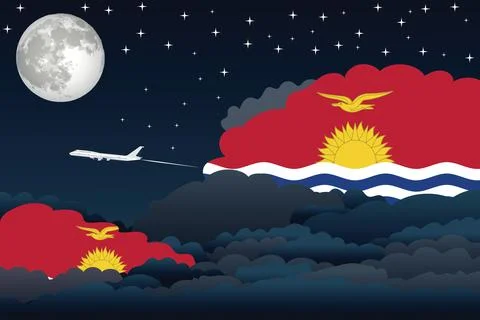 Kiribati Night Clouds Airplane Vector Illustration Stock Illustration