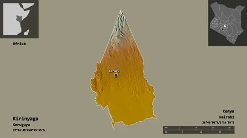 Kirinyaga location. Kenya. Relief map | Stock Video | Pond5