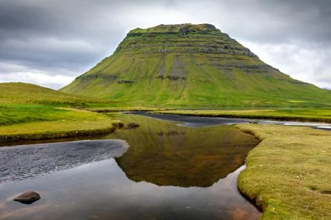 Kirkjufell mountain on the north coast of Iceland Stock Photos