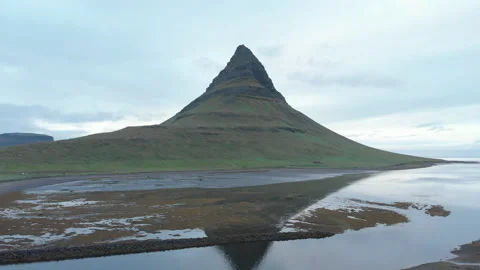 Kirkjufell Mountain Reflection Drone Stock Footage 186763900