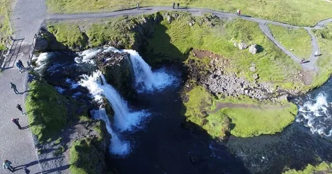Kirkjufell waterfall and mountain Stock Footage 80441106
